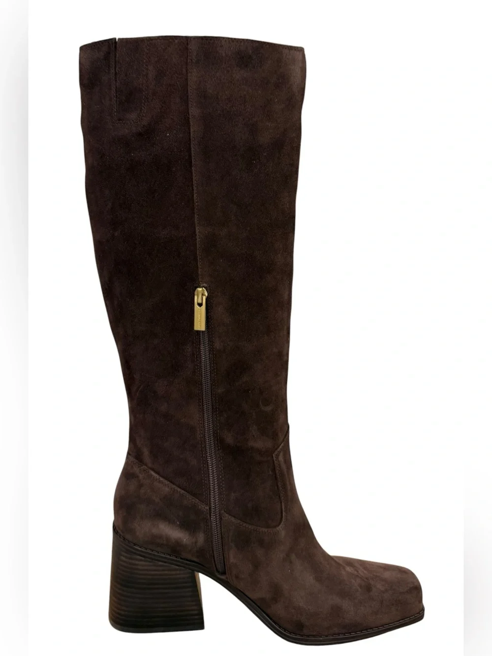 NWOB Vince Camuto Sangeti Knee High Suede Boots Brown Block Heel Size 10